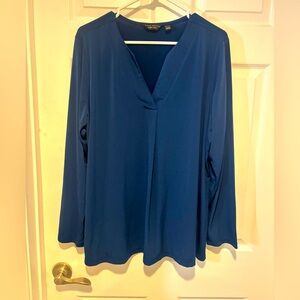 Susan Graver Navy Blue V Neck Long Sleeve Blouse